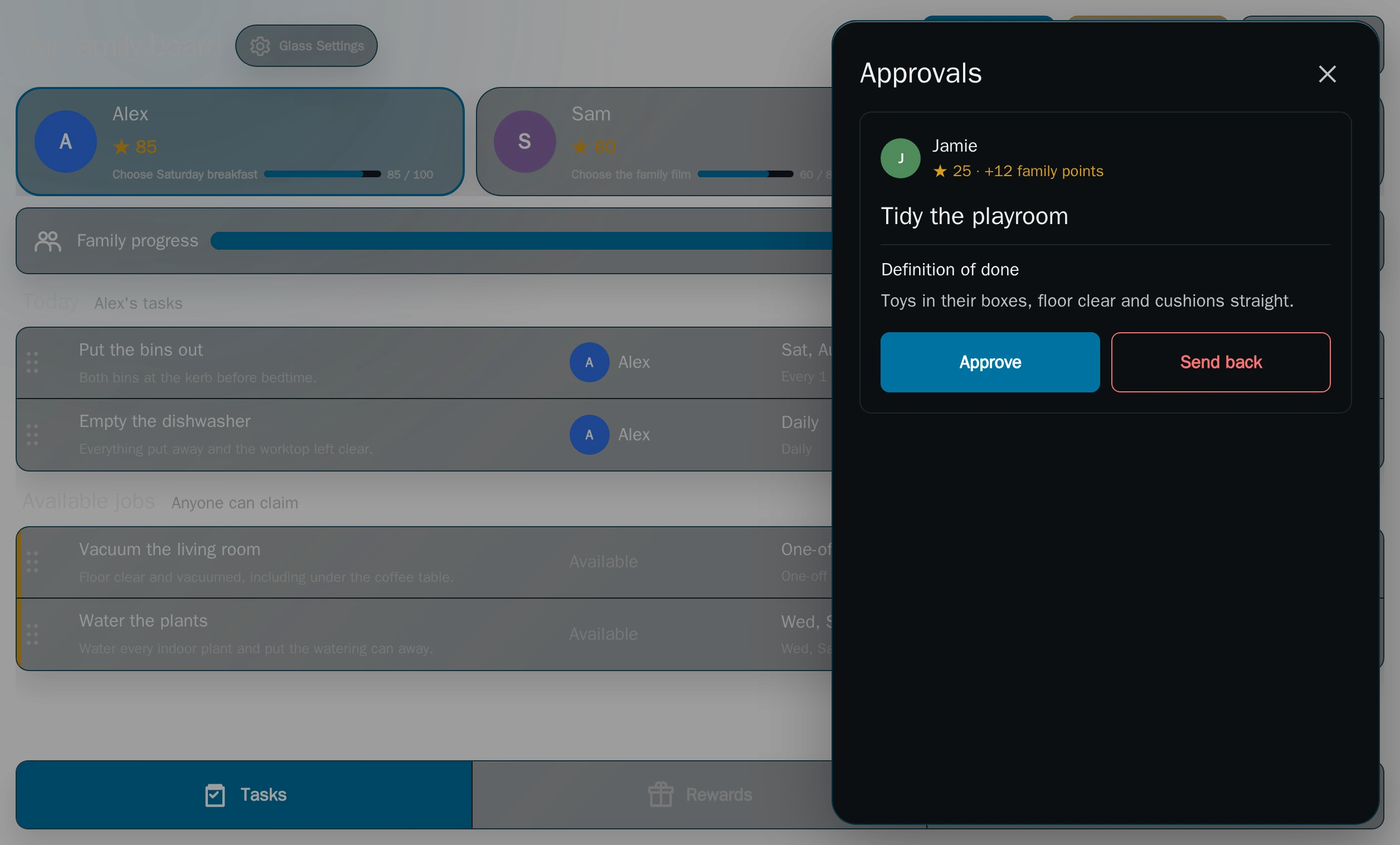 Family Tasks, Todos and Rewards Widget — Adult job approvals