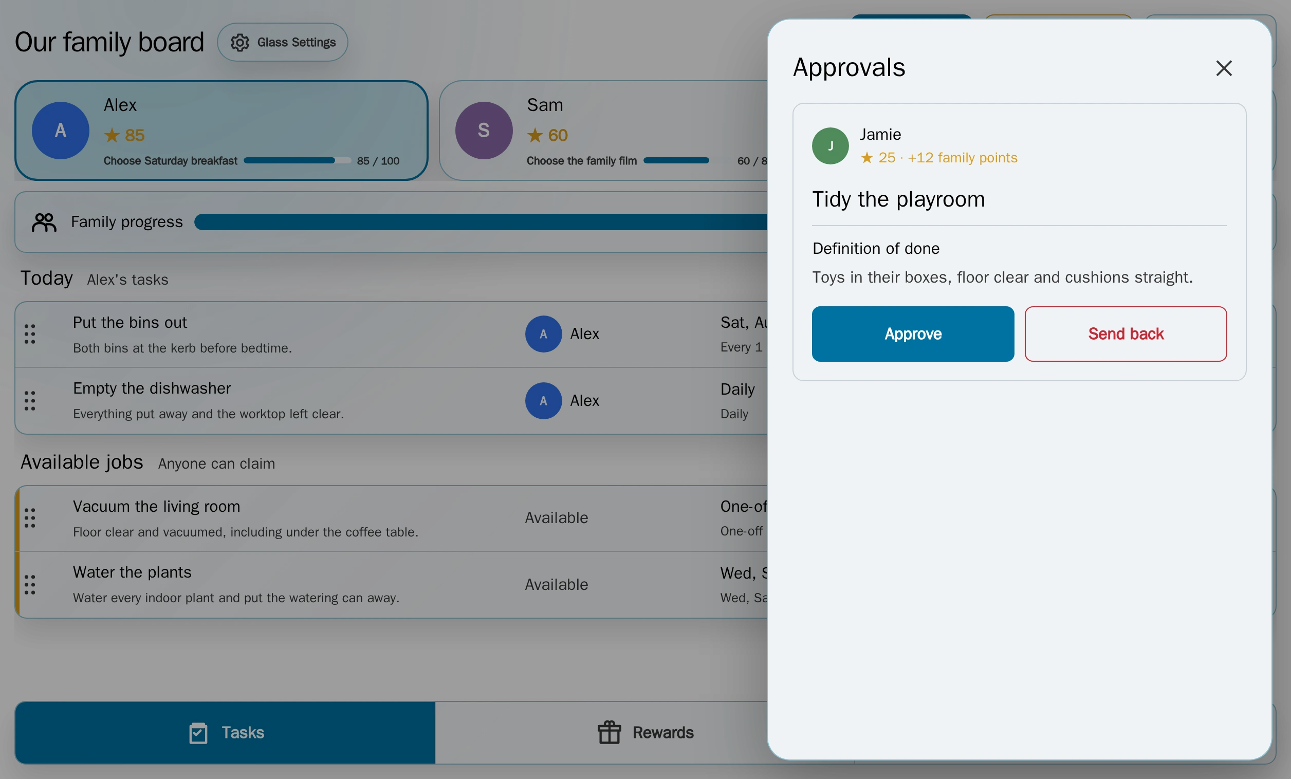Family Tasks, Todos and Rewards Widget — Adult job approvals