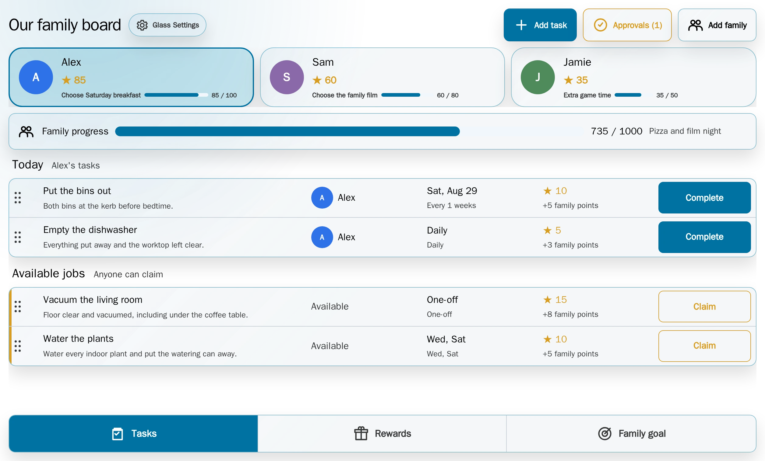 Family Tasks, Todos and Rewards Widget