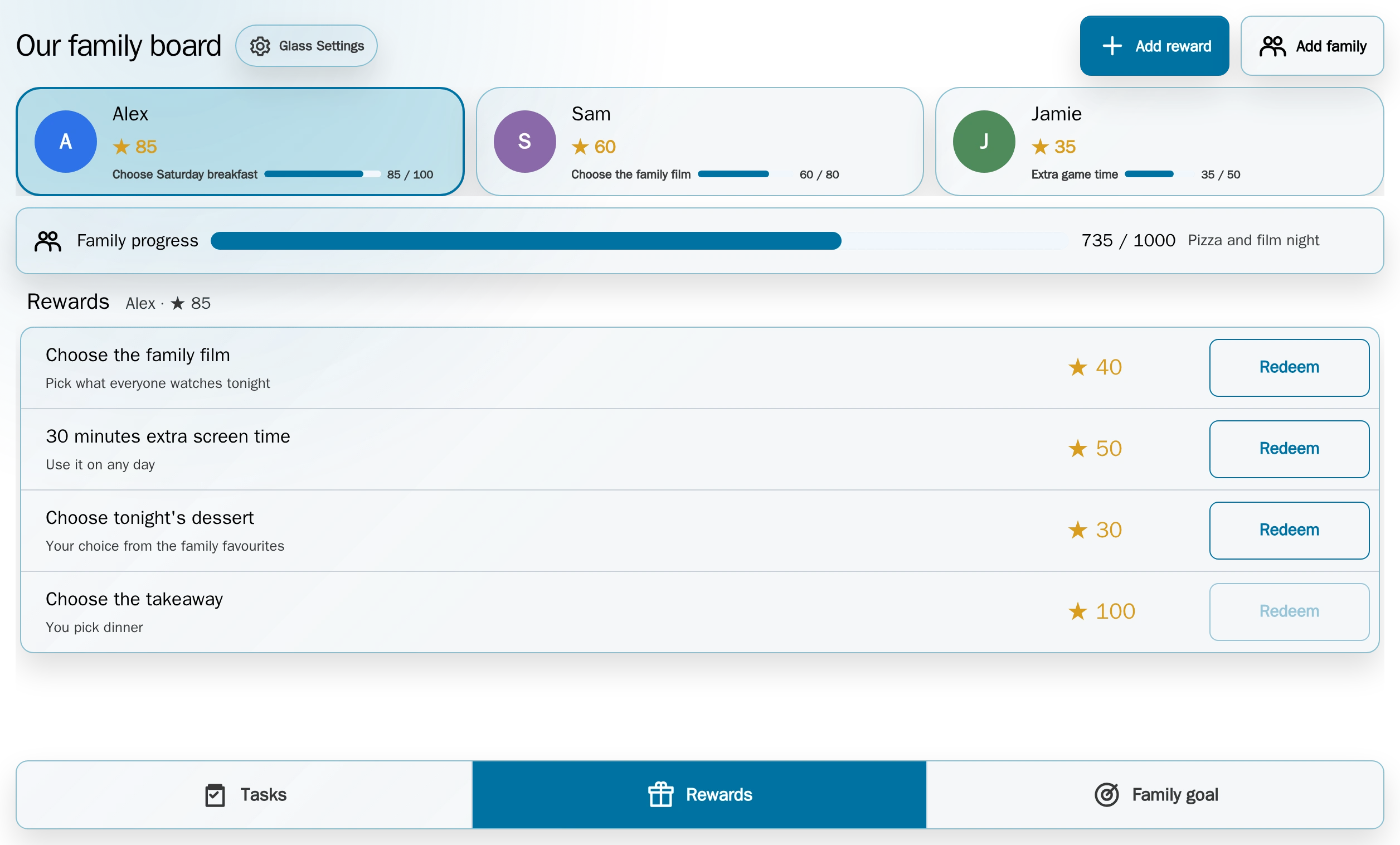Family Tasks, Todos and Rewards Widget — Personal rewards shop