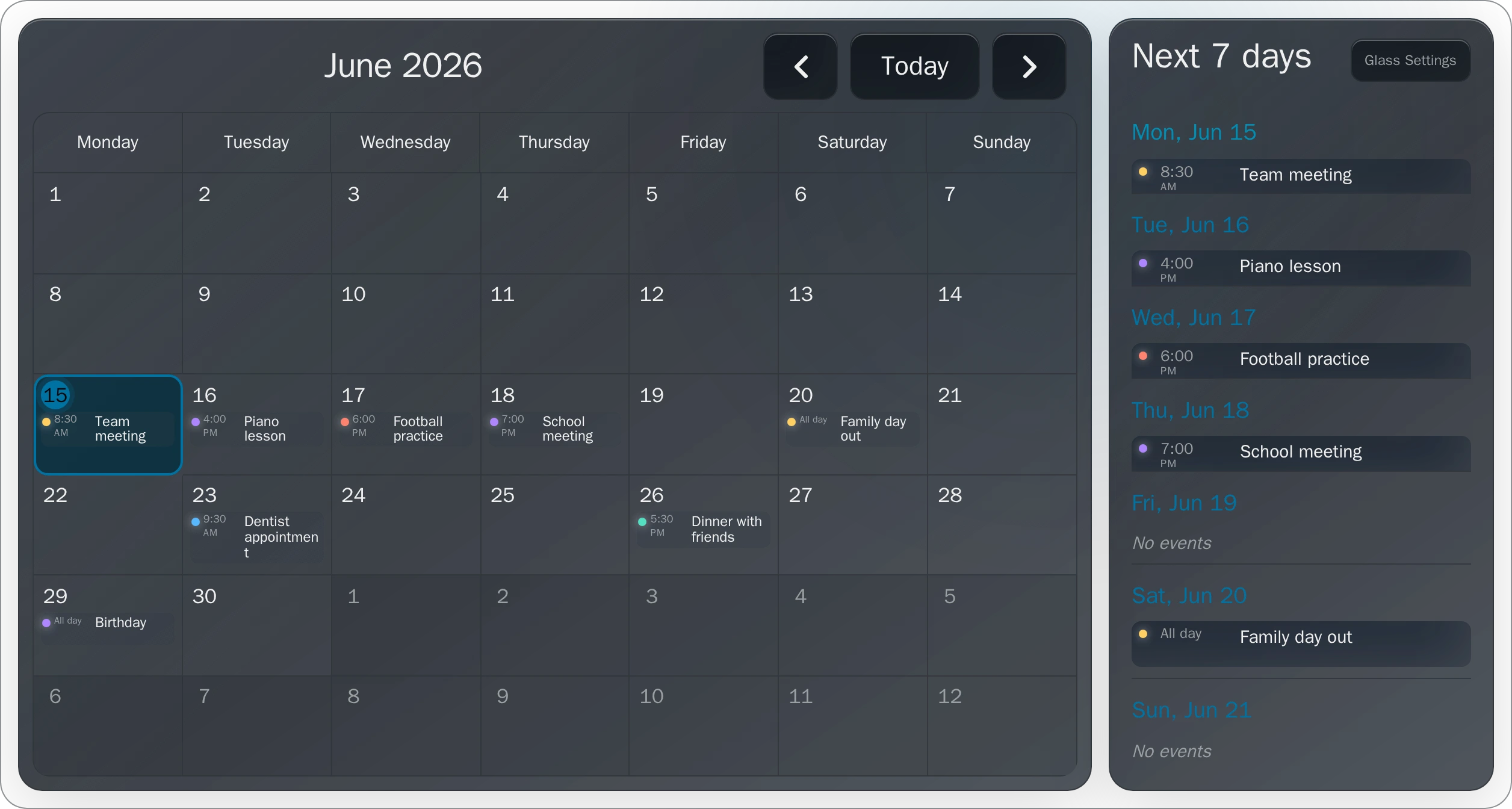 Google Calendar & Agenda - Full Screen — Seven-day agenda