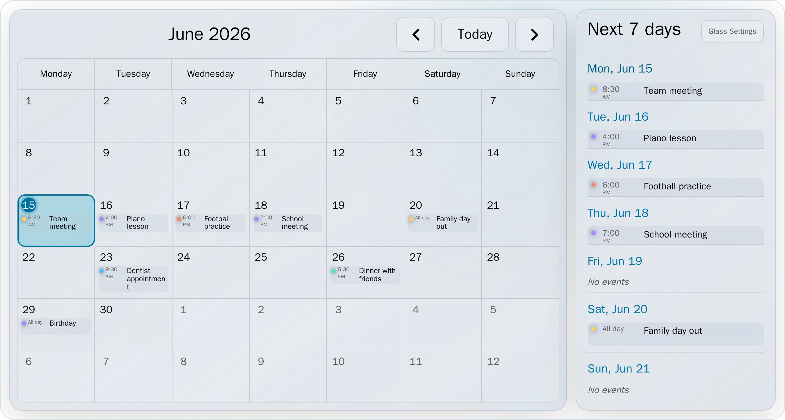 Google Calendar & Agenda - Full Screen — Seven-day agenda