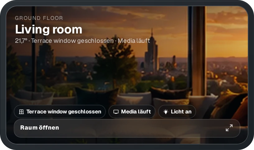 MEGA Rooms · Smart Room Overview — Scene launcher · living room