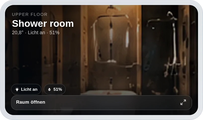 MEGA Rooms · Smart Room Overview — Rooms vNext · shower fan + humidity