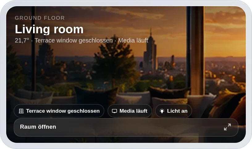 MEGA Rooms · Smart Room Overview — Scene launcher · living room